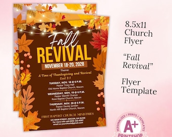 Fall Revival Church Flyer Template, Editable Christian Event (Digital Download)