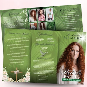 Green Obituary Template, Funeral Program Template, Tri-Fold Obituary, 11x17 Funeral Program, Memorial Template, Instant Download, Printable