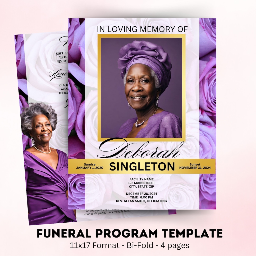 Funeral Program Template | Purple Obituary | Instant Download ...