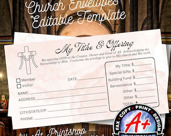 Church Envelopes Template, Tithe Offering Tithing Editable and Printable DIY Template