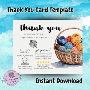 Danke Postkarte Vorlage für Häkler und kleine Unternehmen, sofortiger Download, bearbeitbar und druckbar, personalisiert und individuell