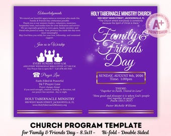 Modello di programma per la giornata della famiglia e degli amici, 8,5x11 pieghevole Canva modificabile stampabile, programma della chiesa con download immediato, facile