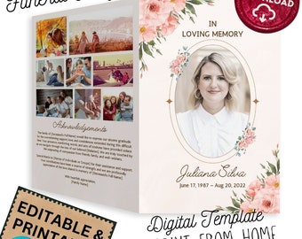Funeral Program Template | Obituary Template | Instant Download  | Printable & Editable