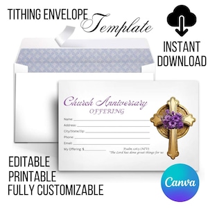 Tithe Envelopes Templates, Editable Printable Customizable, DIY Offering envelopes, Tithing, for Church or Ministry