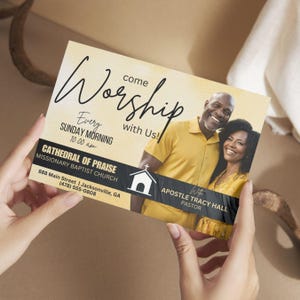 Ven a adorar con nosotros, postal de iglesia de 6x4, plantilla digital, postal editable e imprimible para tu iglesia o ministerio