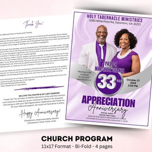 Pastoral Anniversary Program Template 11x17, Pastor Anniversary, Instant Download, Printable & Editable, Church Programs, Church Flyers