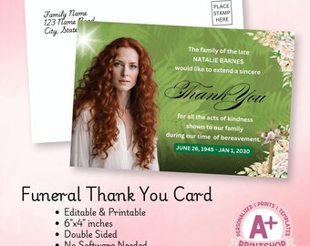 Funeral Thank You Card Template, Obituary Thank You Card, Sympathy Card ...