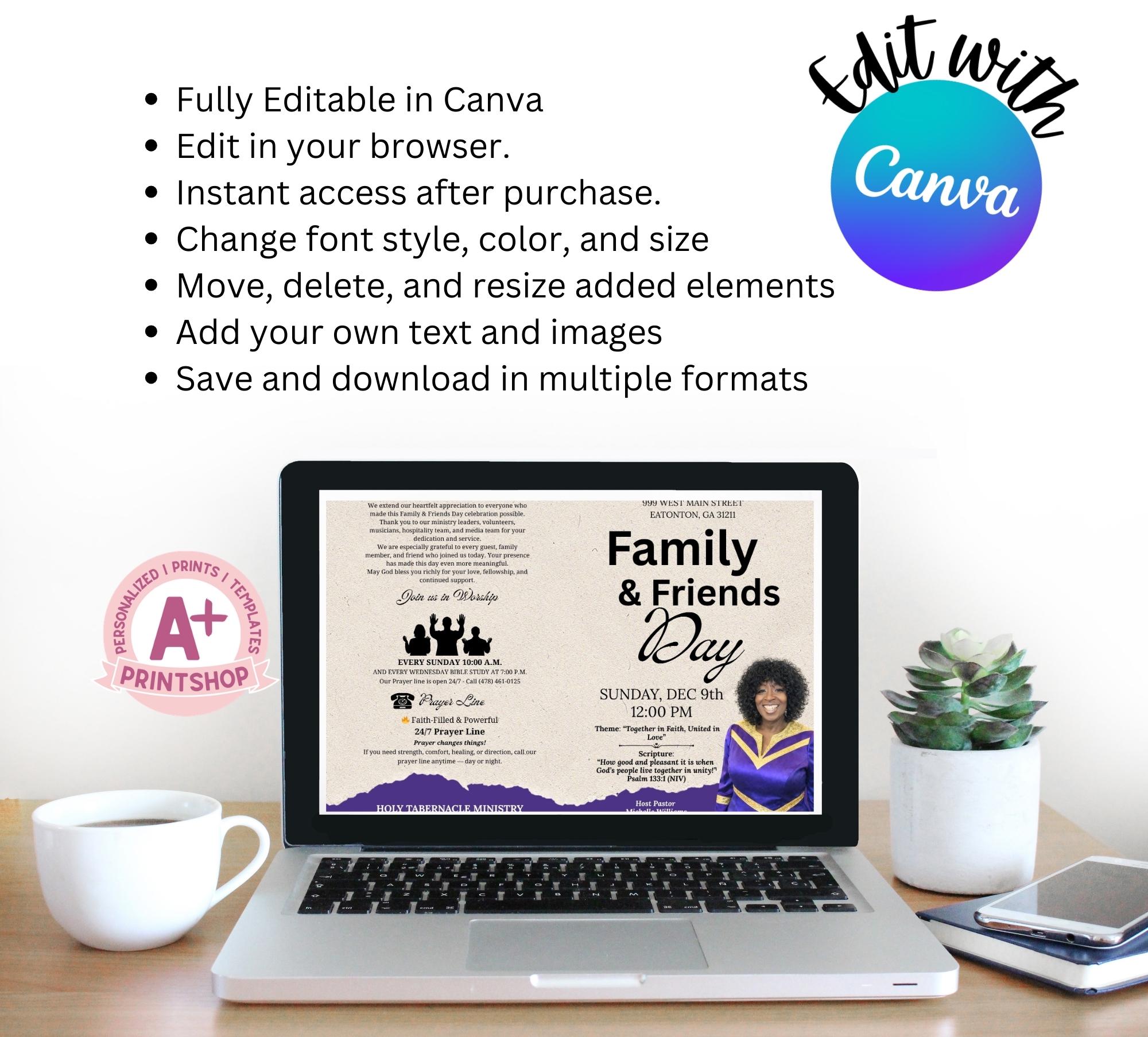 Family Day Program Example Family & Friends Day Church Program Template, 8.5x11 Bi-fold Canva ...