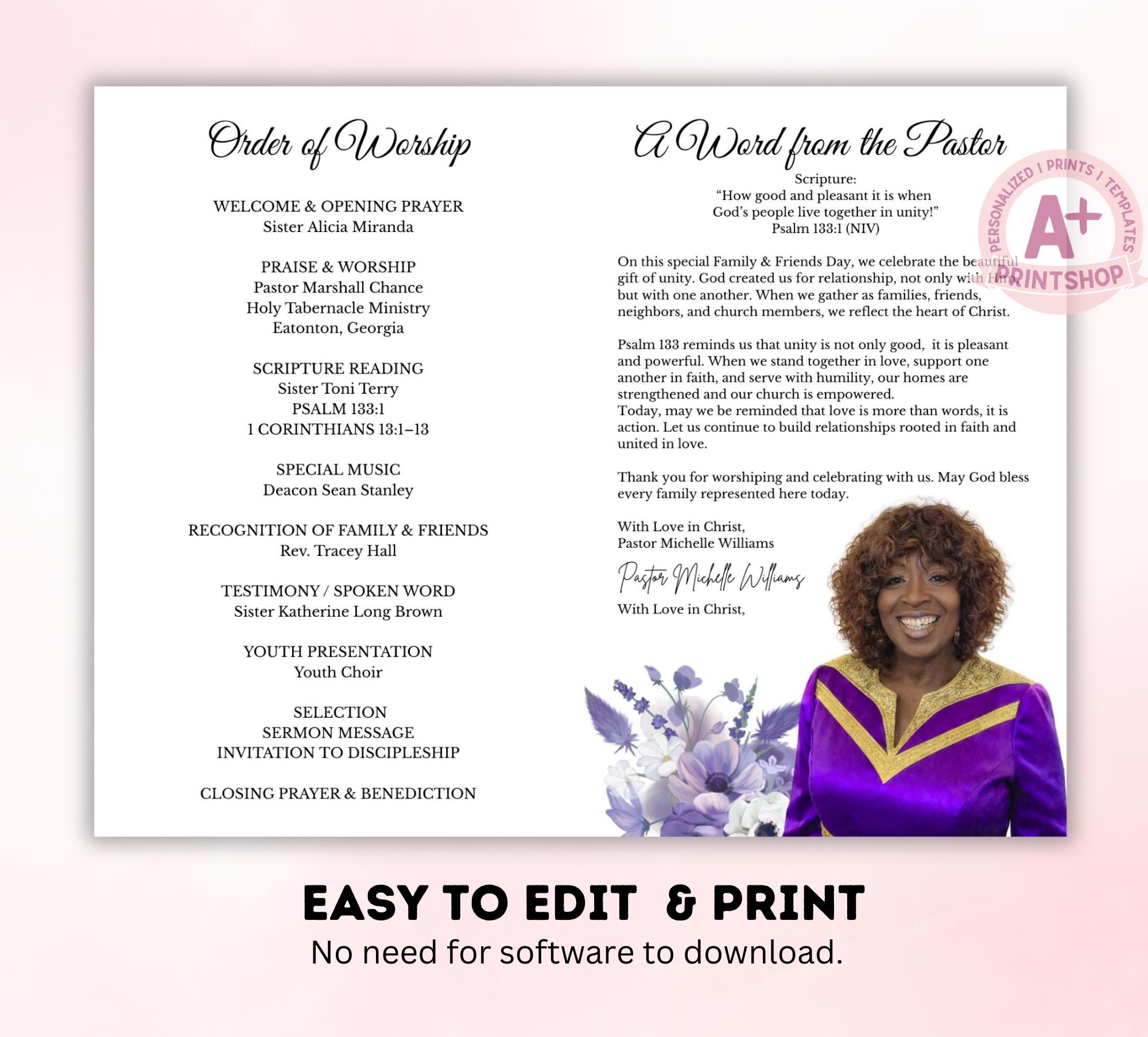 Family & Friends Day Program Template, 8.5x11 Bi-fold Canva Editable ...