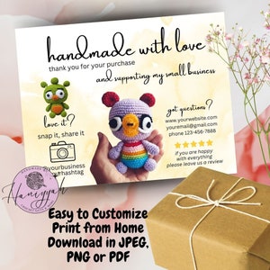 Modelo de cartão postal de agradecimento para crocheteiras e pequenas empresas, download instantâneo, editável e imprimível, personalizado e customizado