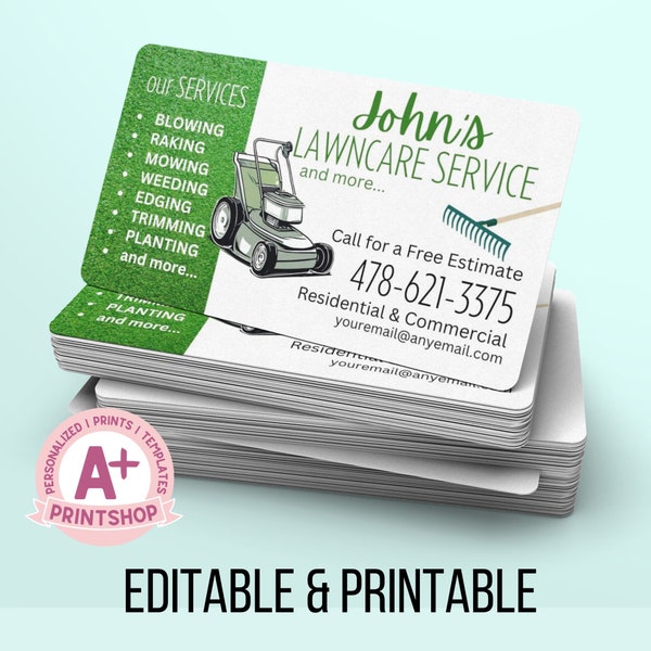 Lawn Service Business Card Template | Instant Download | Printable | Editable