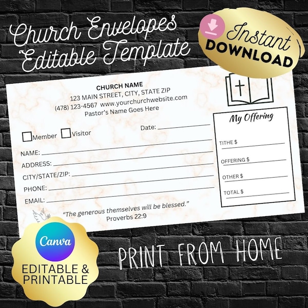 Tithe & Offering Envelopes, Editable,  Printable, Template,  Church Envelope Tithing