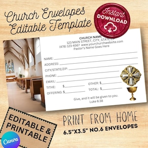 Church Envelope Templates, Tithe Offerings Tithing, Editable Printable Customizable DIY Instant Download, Print at Home or Church