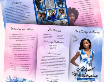 Tri-Fold Obituary, Editable Obituary, Obituary for Woman, Printable Funeral Program, Instant Download, Brochure, 11x17 Funeral Program