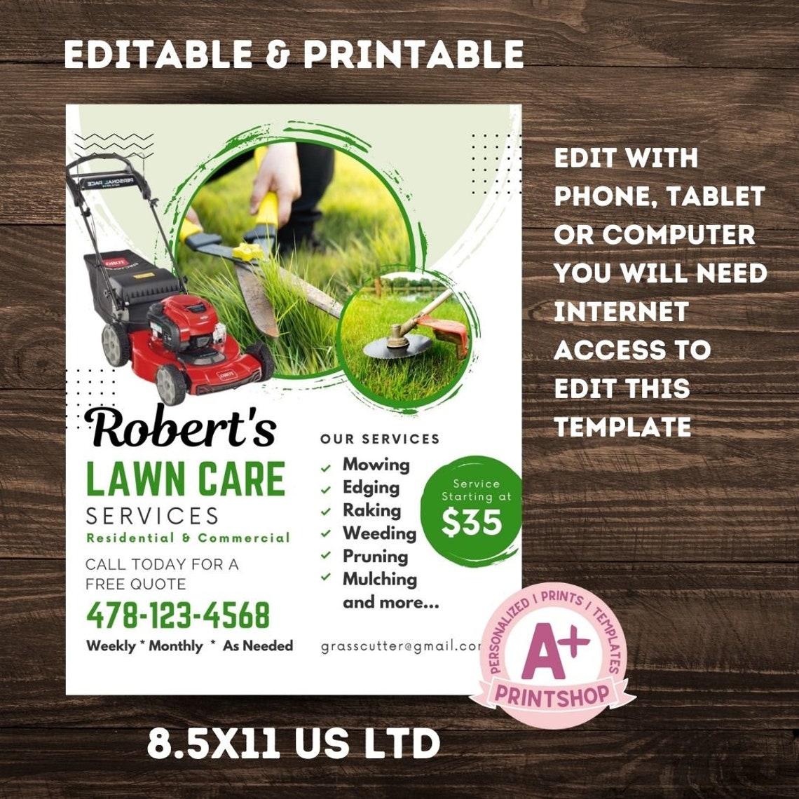 Lawn Service Flyer Template Instant Download Printable Editable Full