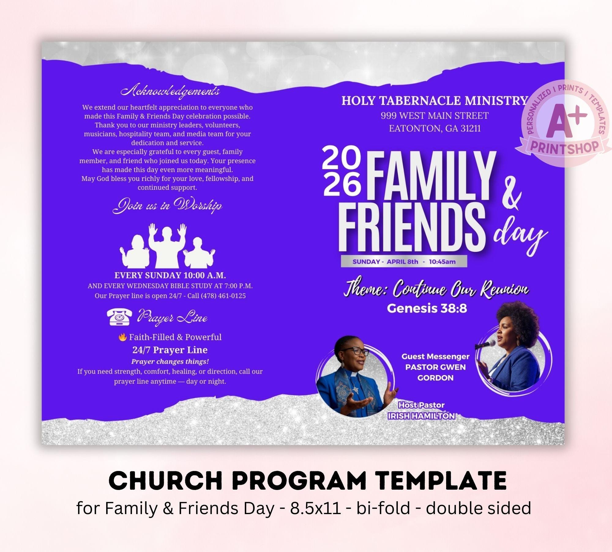 Family Day Program Example Family & Friends Day Church Program Template, 8.5x11 Bi-fold, Purple ...