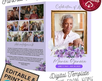 Funeral Program Template | Obituary Template | Instant Download  | Printable & Editable | Purple Theme