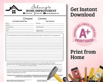 Editable Contractor Invoice Template, Home Improvement Business (Instant Download)