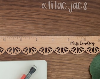 Personalized Ruler, scallop ruler, teacher gift, teacher appreciation, customized, wood, ruler, craft, sewing