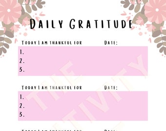 Daily Gratitude Journal Page - Instant PDF Download