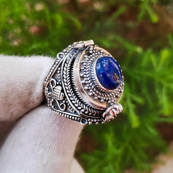 Secret Box Ring 925 Sterling Silver Ring Blue Star Sapphire Ring Love Ring Sapphire Poison Ring Gift for Women, Boho & Hippie Ring