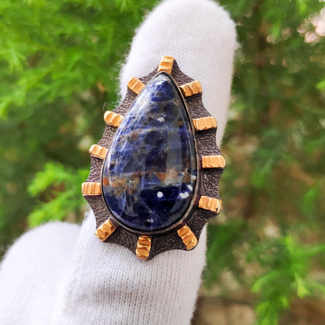 Ensemble Collier Et Boucles D'oreilles En Sodalite Naturelle Et Argent Sterling - Forme En V - Longueur Collier ~43 Cm - Neuf