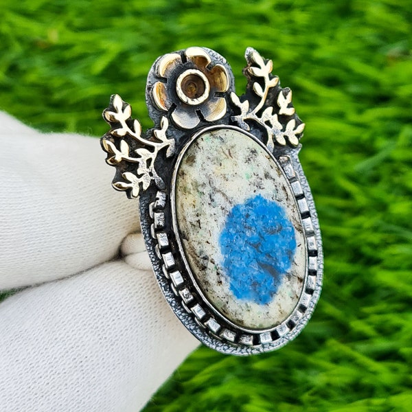 K2 Jasper , 925 Sterling Silver Plaqué , Bague Bleu En Blanc , Bague En Laiton , Bague Artisanale , Bague De Charme , Bijoux Esthétiques , Style Gitan