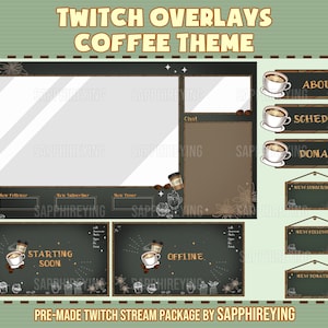 Animated Stream Overlay Package for Twitch- Coffee themed overlays, alerts, stream screens, panels