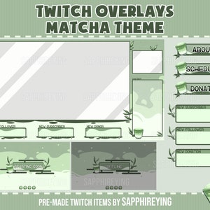 Twitch 用アニメーション ストリーム オーバーレイ パッケージ - 抹茶をテーマにしたオーバーレイ、アラート、ストリーム スクリーン、パネル