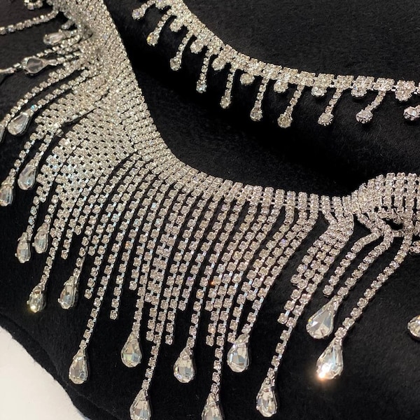 Chaîne en strass avec perles suspendues, tresse décorative, chaîne en cristal, garniture de vêtements de mariée, garniture tressée en cristal par le 1/2 yard