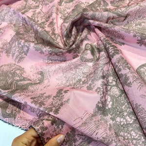 Italian cotton batiste fabric by the yard with toile de jouy printfrom Cruise collection, apparel fashion fabric with animal floral print