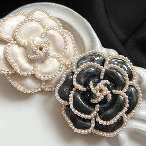 Italian rose brooch black and milk color, apparel flower brooch floral pin luxury clothing accessory