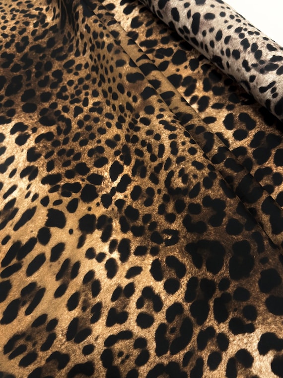 Italian Stretch Cotton Fabric Leopard Print by the Yard, Designer Animal Print Fabric for Dress, Skirt, Shirt, Pants, Made in Italy