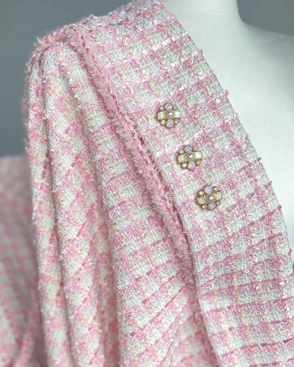 Viscose Pink Tweed Fabric by the Yard Italian Apparel Plaid - Etsy