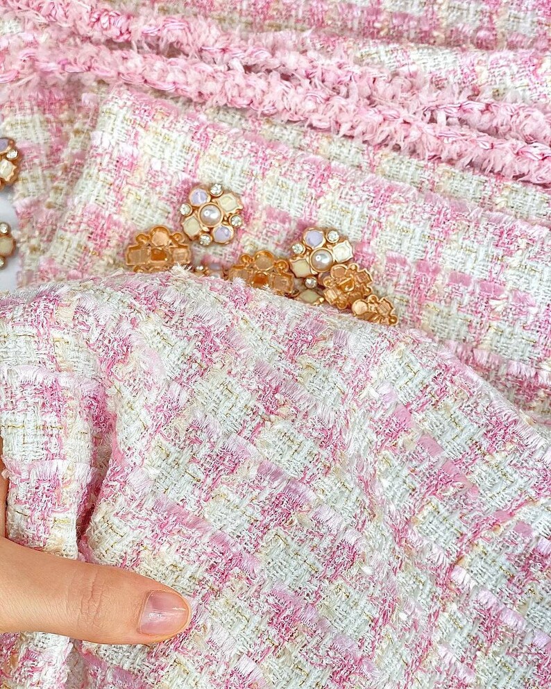 Viscose Pink Tweed Fabric by the Yard Italian Apparel Plaid Etsy