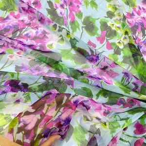 Pre-Cut Chiffon Floral Print Fabric By Yard | Ready To Ship | Malibu Pink Bouquet