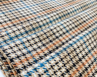 Houndstooth suit wool fabric in beige and orange colors, Goose Foot print Italian fabric for sewing coats, elongated jackets, skirts