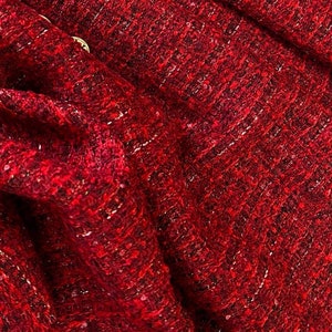 Premium red burgundy tweed designer fabric by the yard, Italian fashion alta moda fabric for suits, jackets, dress