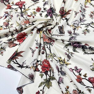 Tessuto di cotone italiano tagliato su misura con stampa di fiori e uccelli, tessuto di cotone di alta qualità con stampa floreale per abiti estivi immagine 5
