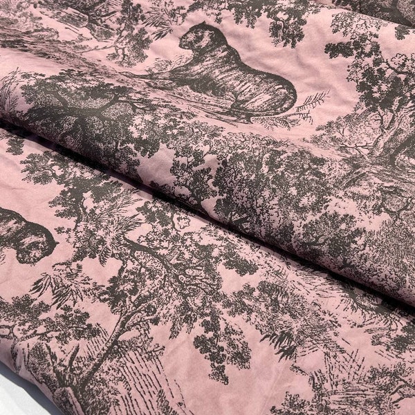 Toile de jouy jacquard designer fabric by the yard animal print, Italian apparel fabric, alta moda fabric for skirt, suit, jacket, outerwear