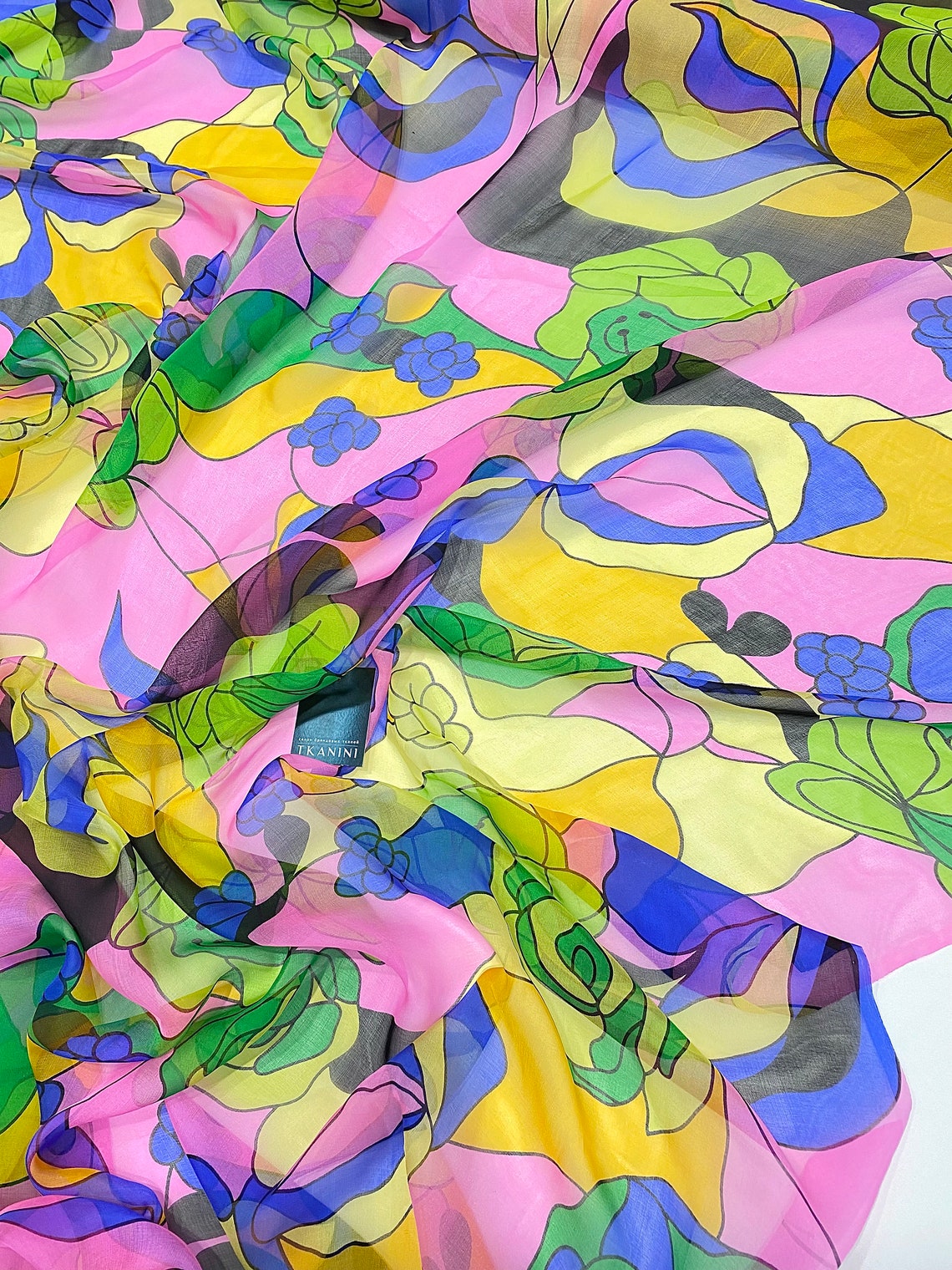 Silk Chiffon Fabric by the Yard Bright Floral Print Fabric Etsy