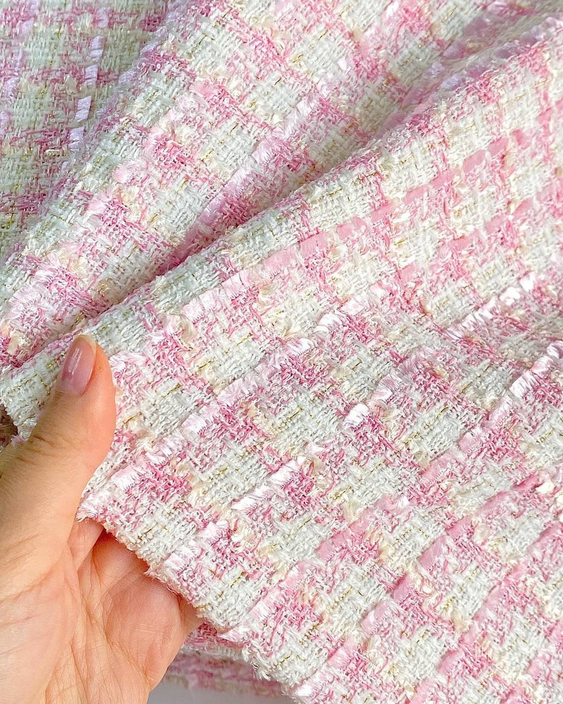 Viscose Pink Tweed Fabric by the Yard Italian Apparel Plaid Etsy