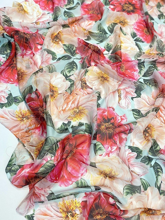 Cheap Chiffon Fabric Summer Dress Fashion Printed Floral By Half Yards Thin Material  For Sewing Women Skirt Shirt DIY Cloth Summer Fabric