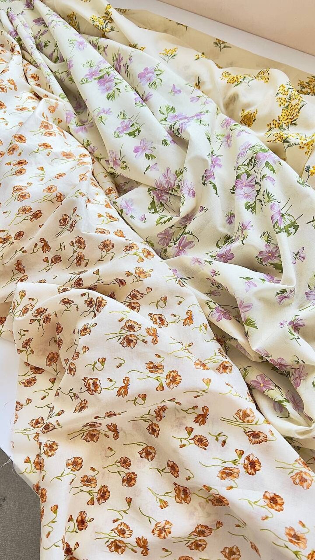 Cotton Batiste Fabric by the Yard With Floral Print, Italian Cambic
