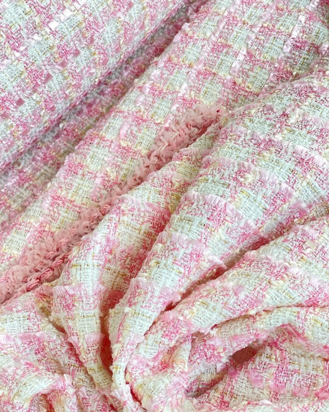 Pink Tweed Fabric by the Yard Italian Apparel Plaid Tweed