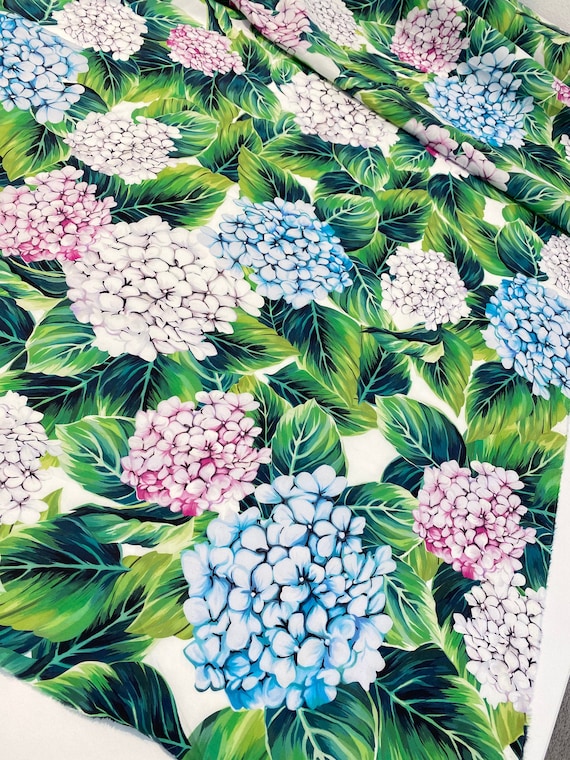 Hydrangea Designer Fabric by the Yard Famous Floral Print Cotton
