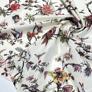 Tessuto di cotone italiano tagliato su misura con stampa di fiori e uccelli, tessuto di cotone di alta qualità con stampa floreale per abiti estivi immagine 8