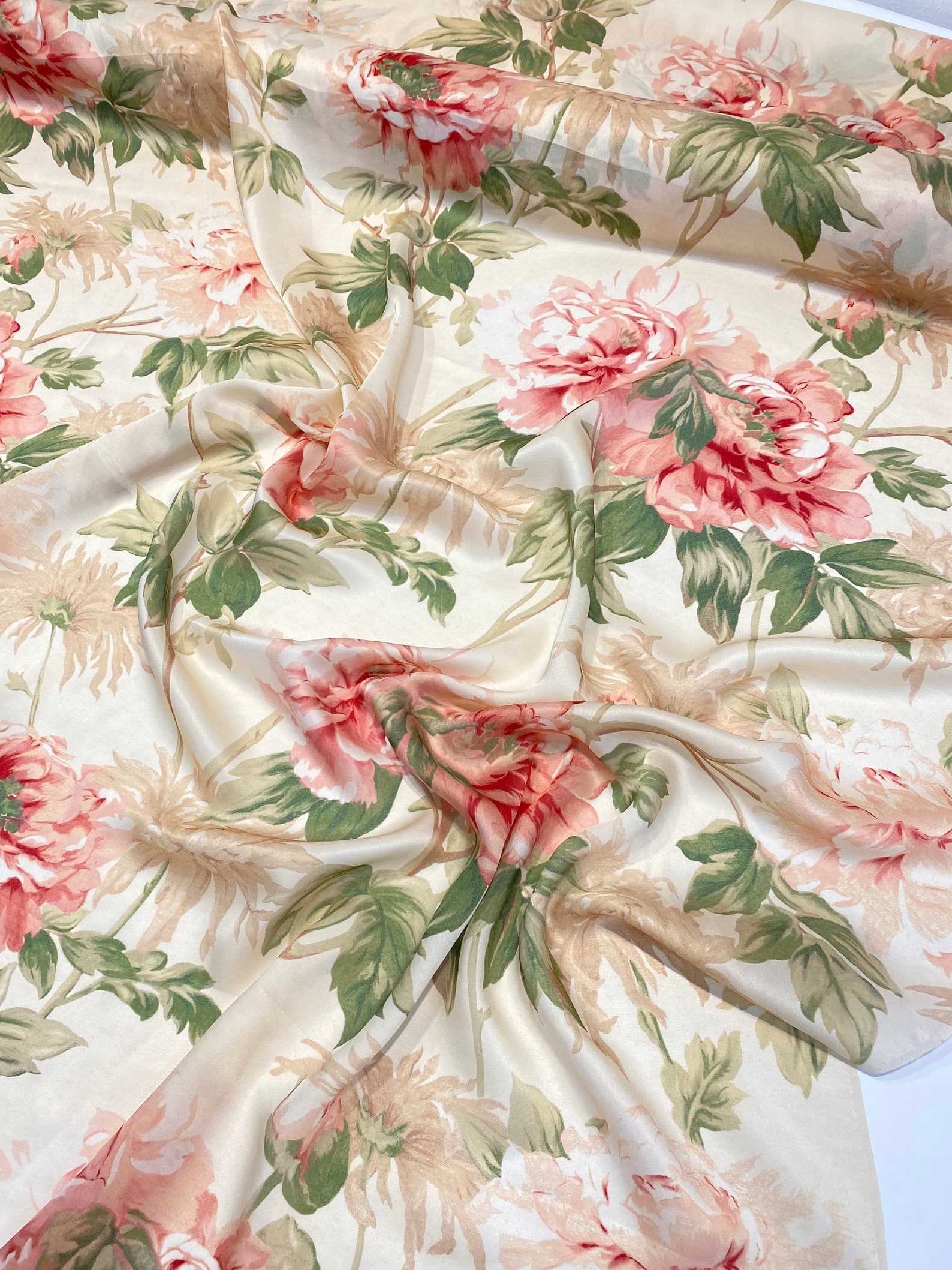 Silk designer fabric by the yard with rose print floral Etsy