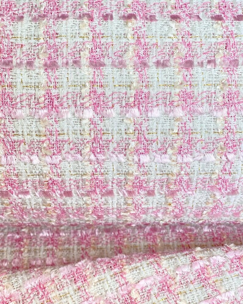 Viscose Pink Tweed Fabric by the Yard Italian Apparel Plaid Etsy