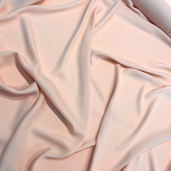 Crepe de chine silk fabric by the yard, peach luxury Italy sewing silk fabric for dresses, sundresses, blouses